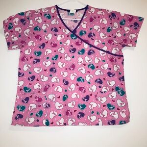 Samantha Mara Pink Breast Cancer Awareness Scrub Top 2X Ribbon Heart V-Neck